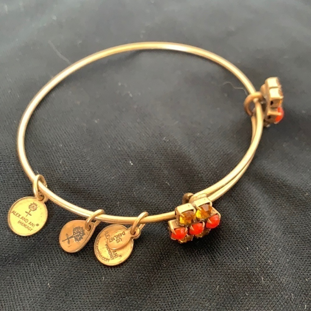 Alex and Ani Crystal Flower Charm Bracelet - Gold Finish, 2”-3.5”